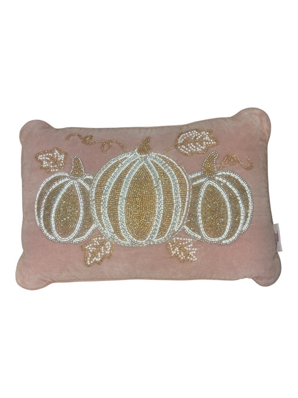 Harvest Moon Beaded Pumpkin Accent Pillow in Blush Pink-perfect for fall